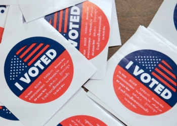 California's multi-language "I Voted" stickers on offer for early voters at the Los Angeles County Registrar's Office in Norwalk, California on November 5, 2018, a day ahead the November 6 midterm elections in the United States. (Photo by Frederic J. BROWN / AFP)        (Photo credit should read FREDERIC J. BROWN/AFP via Getty Images)